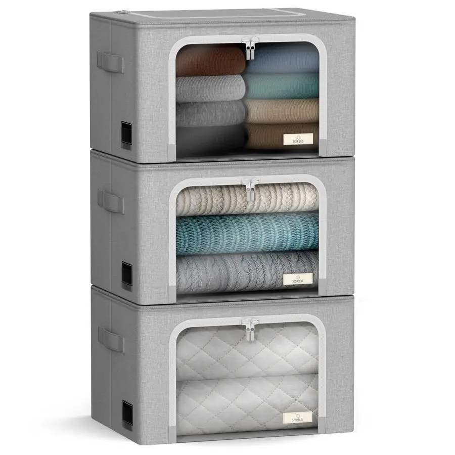 Storage Bins with Metal Frame Stackable amp Foldable Clothes Organizer Bags Oxford Fabric Storage Containers with Large Clear Wi
Storage Bins with Metal Frame Stackable amp Foldable Clothes Organizer Bags Oxford Fabric Storage Containers with Large Clear Wi