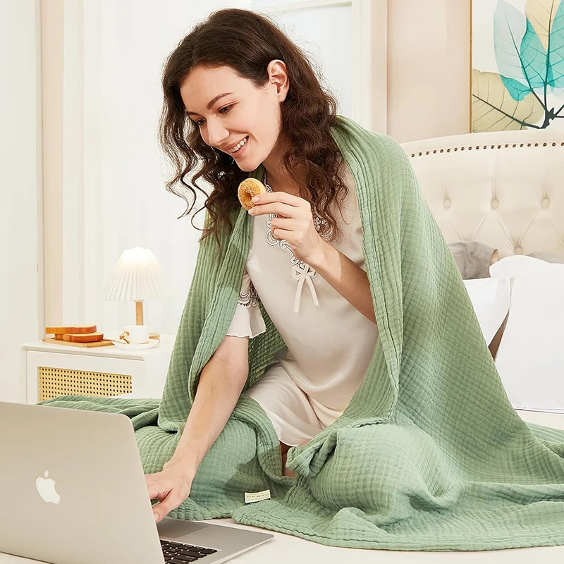 Light Green 100% Cotton Throw Blanket 4-Layer Gauze Fabric Lightweight Breathable for Soft Couch Sofa Bed Summer Muslin Blankets
Light Green 100% Cotton Throw Blanket 4-Layer Gauze Fabric Lightweight Breathable for Soft Couch Sofa Bed Summer Muslin Blankets