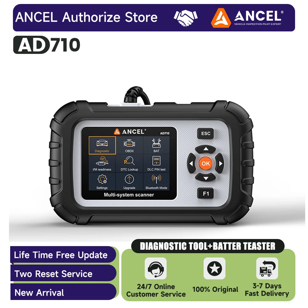 ANCEL AD710 Full OBD2 Diagnostic Tool ABS SRS Engine Scanner Professional Battery Tester with ABS Bleeding EPB Reset
ANCEL AD710 Full OBD2 Diagnostic Tool ABS SRS Engine Scanner Professional Battery Tester with ABS Bleeding EPB Reset