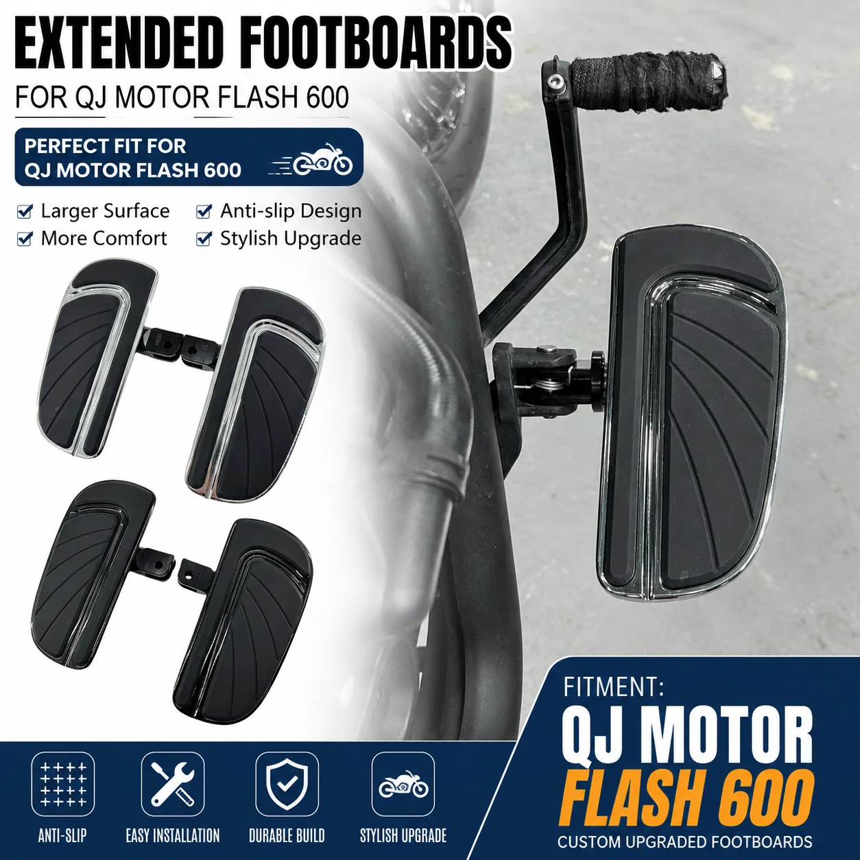Suitable for Qianjiang Flash 600 enlarged and widened pedal cruise bike retro anti slip front pedal accessories
Suitable for Qianjiang Flash 600 enlarged and widened pedal cruise bike retro anti slip front pedal accessories