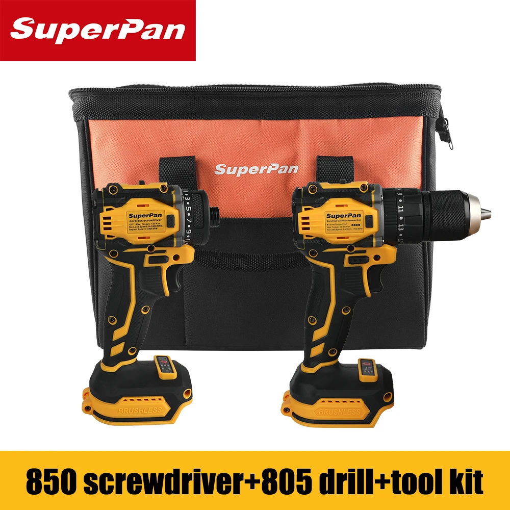 SuperPan Brushless Power Tools Combo with tool Bag, Lightweight 2PCS Electric Drill Kit for On-site Work, No Battery Included
SuperPan Brushless Power Tools Combo with tool Bag, Lightweight 2PCS Electric Drill Kit for On-site Work, No Battery Included