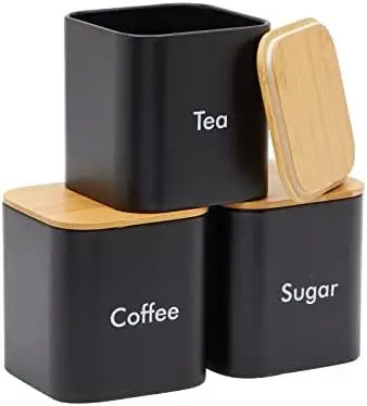 Juvale 3-Piece Coffee, Tea & Sugar Storage Containers - 48 oz Black Iron Canisters with Airtight Lids
Juvale 3-Piece Coffee, Tea & Sugar Storage Containers - 48 oz Black Iron Canisters with Airtight Lids