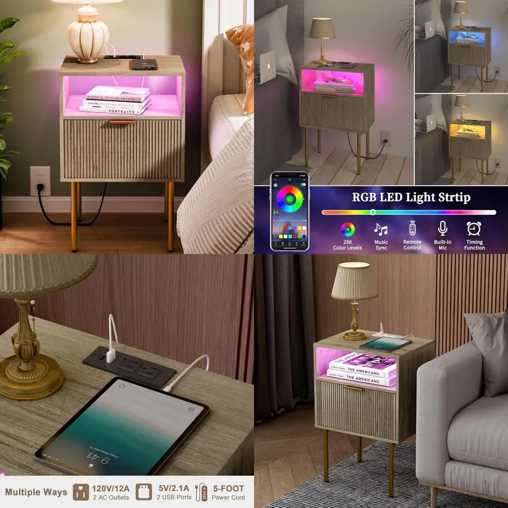 LED-Illuminated Charging Station Nightstand, Modern White Bedside Table with Drawer, Fluted Accent Table for Bedroom and Living
LED-Illuminated Charging Station Nightstand, Modern White Bedside Table with Drawer, Fluted Accent Table for Bedroom and Living