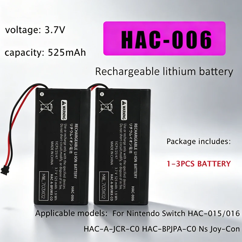 HAC-006 Battery 3.7V 525mAh for Nintendo Switch HAC-015/016 Ns Joy-Con Joycon Game Console Left/right Handle HAC-BPJPA-C0
HAC-006 Battery 3.7V 525mAh for Nintendo Switch HAC-015/016 Ns Joy-Con Joycon Game Console Left/right Handle HAC-BPJPA-C0
