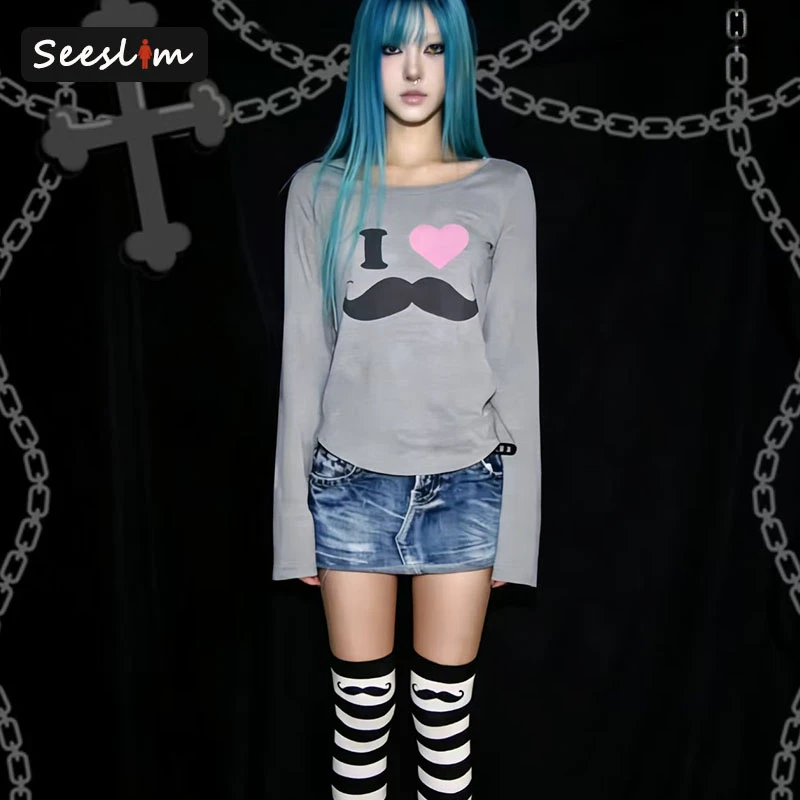 Футболка с принтом Seeslim, с длинным рукавом, весенняя, в корейском стиле, одежда 2000-х, Y2K, женская одежда, женская футболка
Футболка с принтом Seeslim, с длинным рукавом, весенняя, в корейском стиле, одежда 2000-х, Y2K, женская одежда, женская футболка