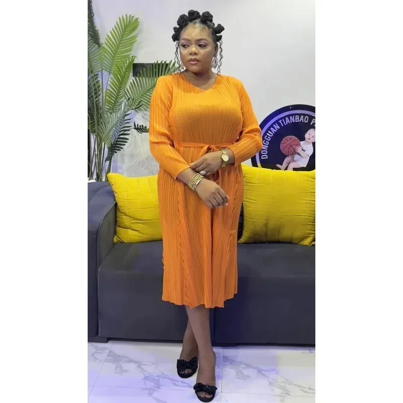 Elegant Pleated Dress Women Round Neck Belt Gathered Waist Solid Color Long Dresses Party 2025 Spring New
Elegant Pleated Dress Women Round Neck Belt Gathered Waist Solid Color Long Dresses Party 2025 Spring New