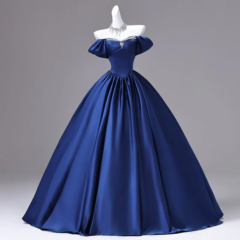 2026 New Women's Deep Blue One Shoulder Retro Banquet Evening Dress Fashionable Slimming Skirt with Bareback Long Puff
2026 New Women's Deep Blue One Shoulder Retro Banquet Evening Dress Fashionable Slimming Skirt with Bareback Long Puff