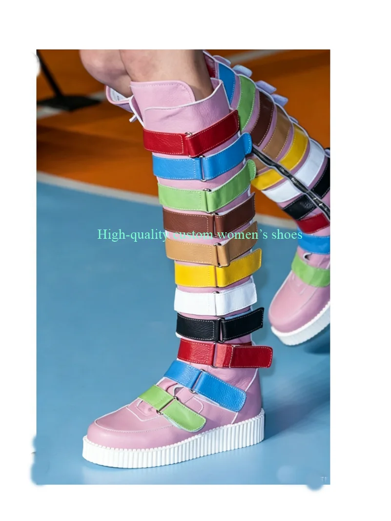 Round Toe Canvas Material Rainbow-Colored Thin-Strap Combination Knee-High Boots Belt buckle decorate Custom Women's Shoes
Round Toe Canvas Material Rainbow-Colored Thin-Strap Combination Knee-High Boots Belt buckle decorate Custom Women's Shoes