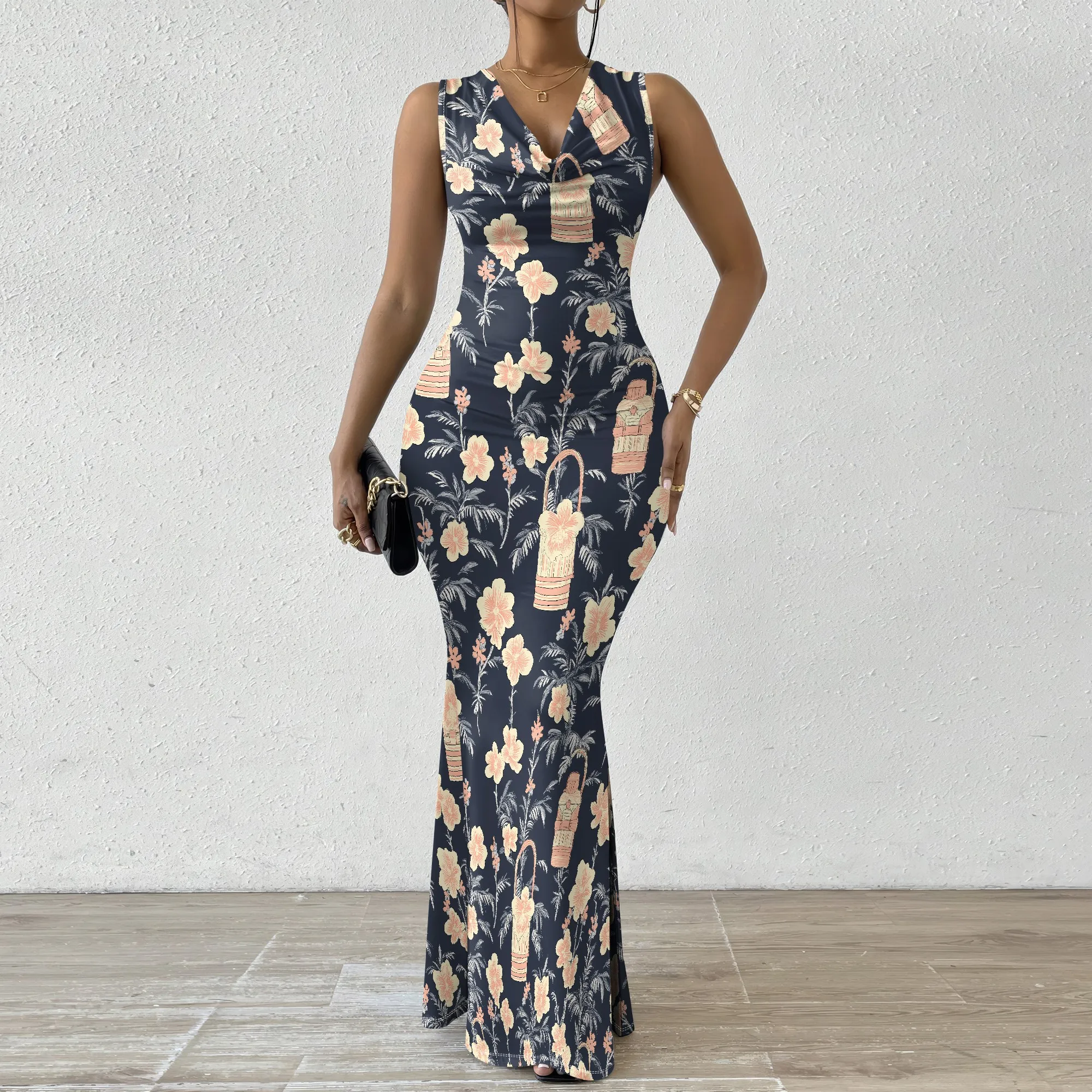 Plus Size Floral Basket Print Maxi Dress XS-2XL Sleeveless V-Neck Summer Bodycon Dress for Vacation or Garden Brunch
Plus Size Floral Basket Print Maxi Dress XS-2XL Sleeveless V-Neck Summer Bodycon Dress for Vacation or Garden Brunch