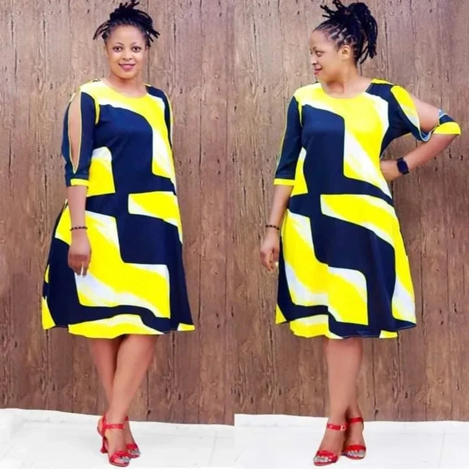 African Dresses for Women Summer Fashion African Women Round Neck Polyester Printing Knee-length Dress African Clothes
African Dresses for Women Summer Fashion African Women Round Neck Polyester Printing Knee-length Dress African Clothes