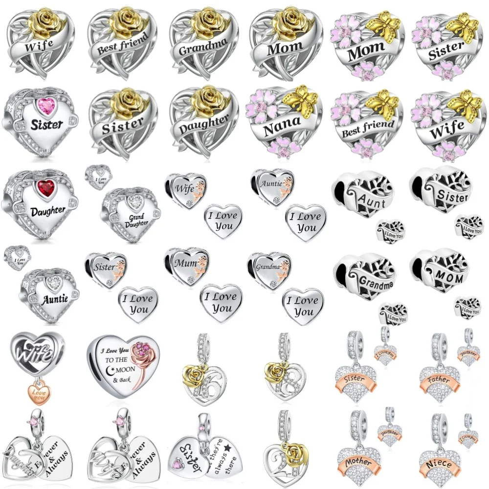 925 Silver Family Heart Bead Charm Rose Flower Wife Mom Sister Daughte Aunt Pendant Bead Fit Original Bracelet DIY Jewelry Gift
925 Silver Family Heart Bead Charm Rose Flower Wife Mom Sister Daughte Aunt Pendant Bead Fit Original Bracelet DIY Jewelry Gift