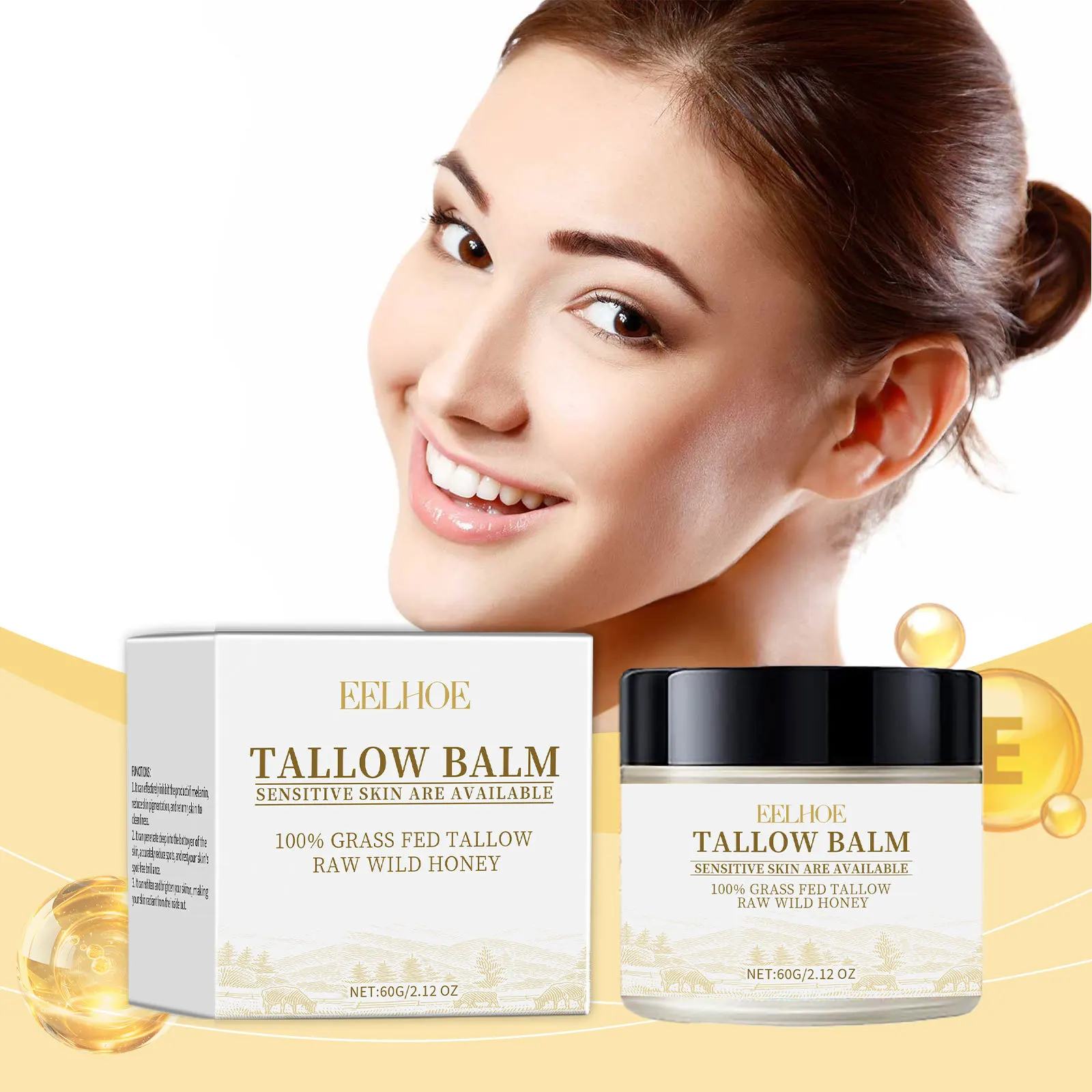 EELHOE Tallow Moisturizer Body Cream for Refreshing and Replenishing Dry Skin with Nourishing and Hydrating Properties 60g
EELHOE Tallow Moisturizer Body Cream for Refreshing and Replenishing Dry Skin with Nourishing and Hydrating Properties 60g
