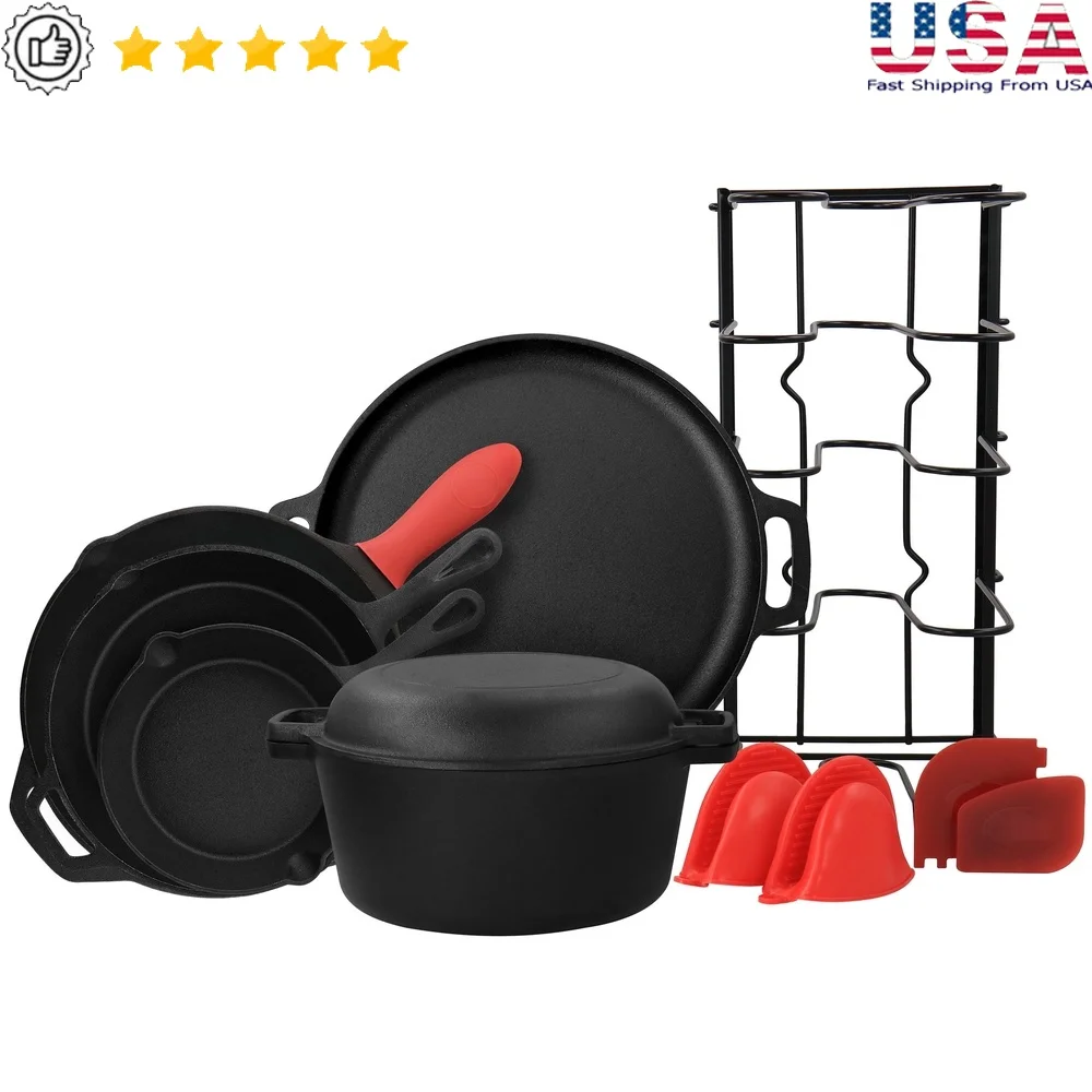 12 Piece Preseasoned Cast Iron Cookware Set Nonstick Frying Pans Dutch Oven Silicone Grips Scrapers Kitchen Essentials Cooking
12 Piece Preseasoned Cast Iron Cookware Set Nonstick Frying Pans Dutch Oven Silicone Grips Scrapers Kitchen Essentials Cooking