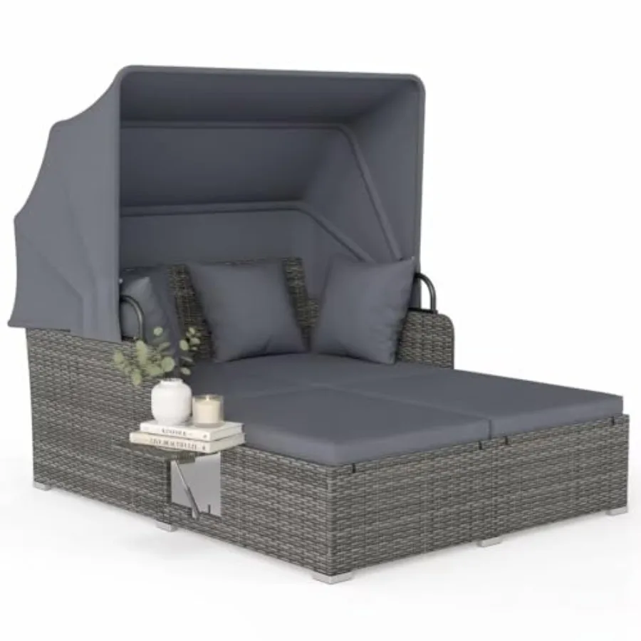 Patio Outdoor Daybed with Canopy, Wicker Rattan Sunbed w/Cushions, 4 Pillows and 2 Retractable Side Trays, 2-Person Lounge Bed
Patio Outdoor Daybed with Canopy, Wicker Rattan Sunbed w/Cushions, 4 Pillows and 2 Retractable Side Trays, 2-Person Lounge Bed