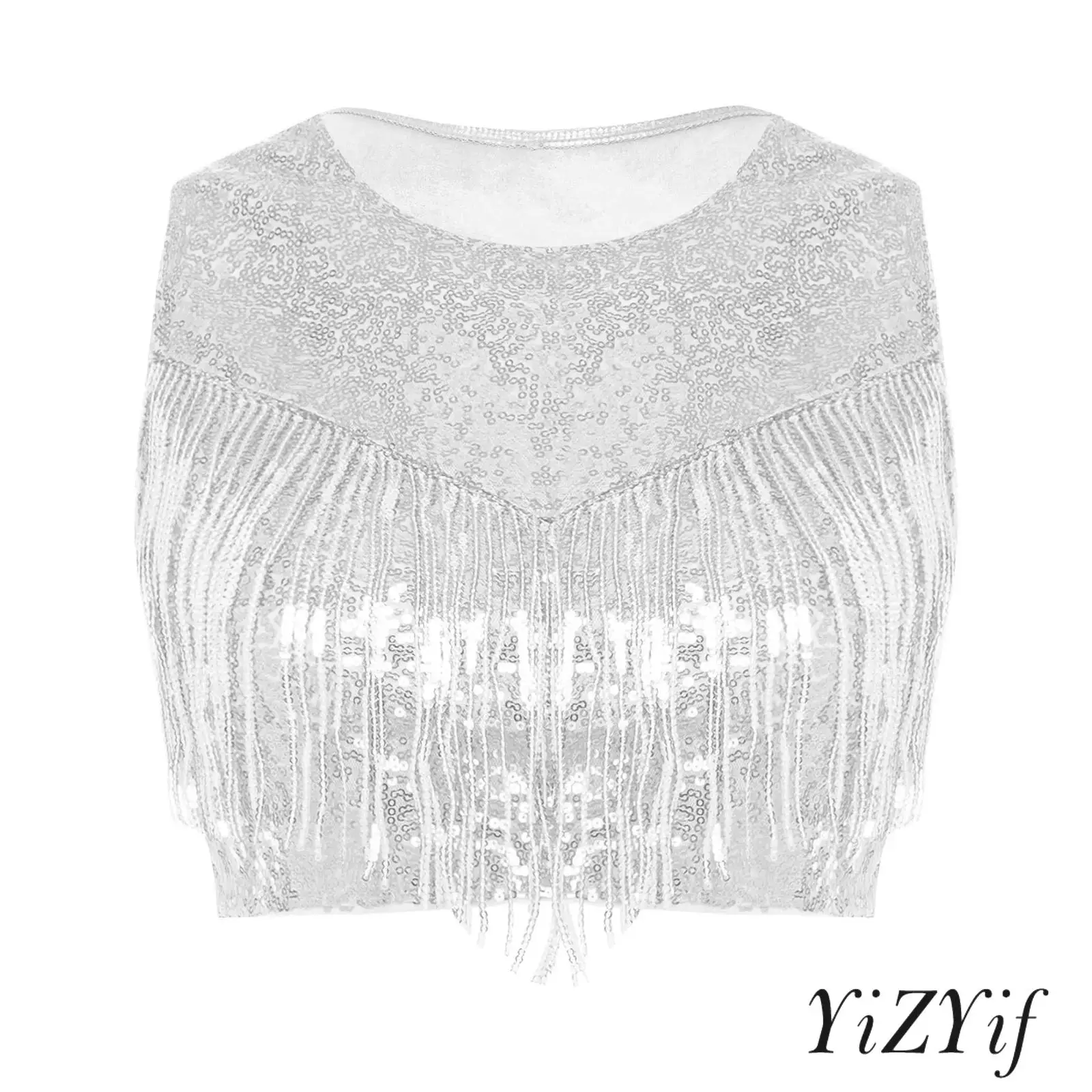 Women Metallic Shiny Disco Crop Tee Front Sequin with Tassel Sleeveless Crop Top Vest Nightclub Tank Top Clubwear for Rave Party
Women Metallic Shiny Disco Crop Tee Front Sequin with Tassel Sleeveless Crop Top Vest Nightclub Tank Top Clubwear for Rave Party