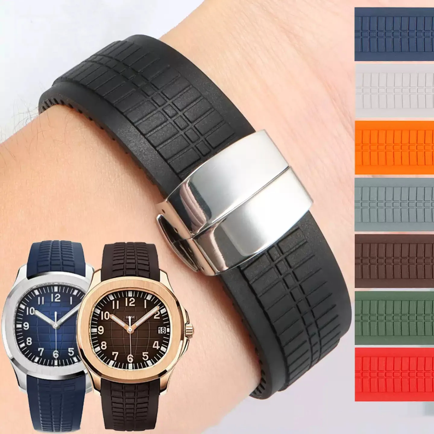 21mm Soft Rubber Watch Band Aquanaut Fits For Patek Philippe Silicone 5164A 5167A 5168A Folding Buckle Watch Strap
21mm Soft Rubber Watch Band Aquanaut Fits For Patek Philippe Silicone 5164A 5167A 5168A Folding Buckle Watch Strap