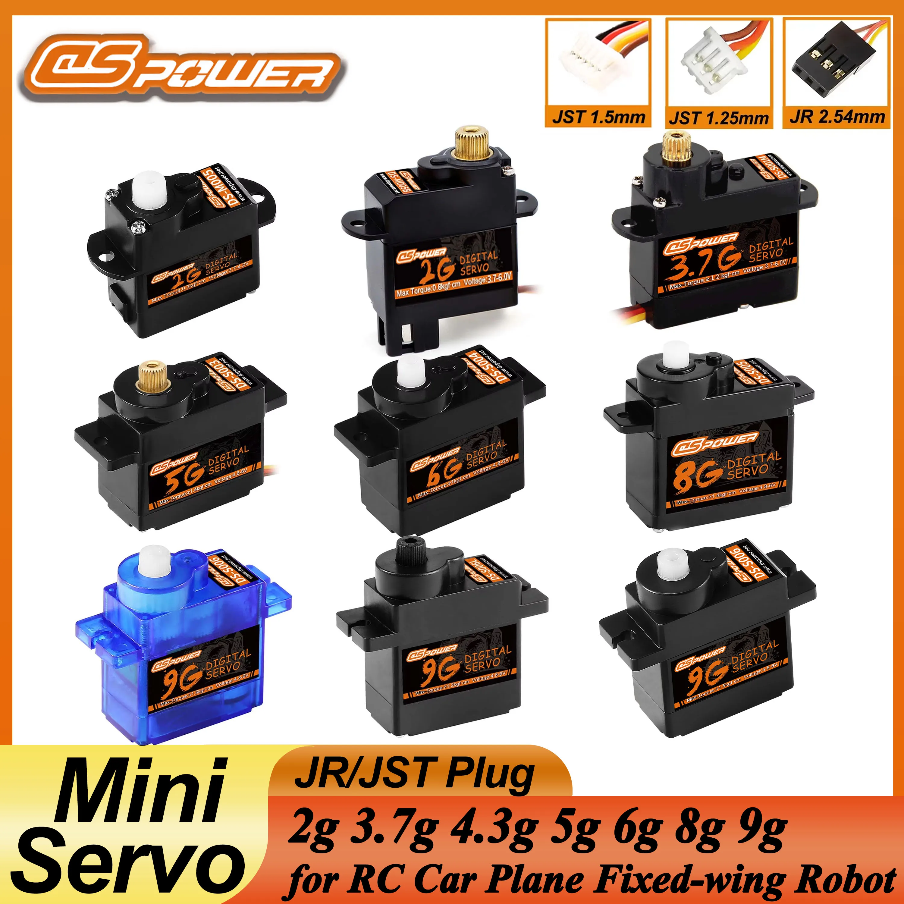 DSPOWER 2g 3.7g 4.3g 5g 6g 8g 9g Micro Plastic/Metal Gear Digital Servo JR/JST for RC Mini Car Fixed-wing Helicopter Plane Robot
DSPOWER 2g 3.7g 4.3g 5g 6g 8g 9g Micro Plastic/Metal Gear Digital Servo JR/JST for RC Mini Car Fixed-wing Helicopter Plane Robot
