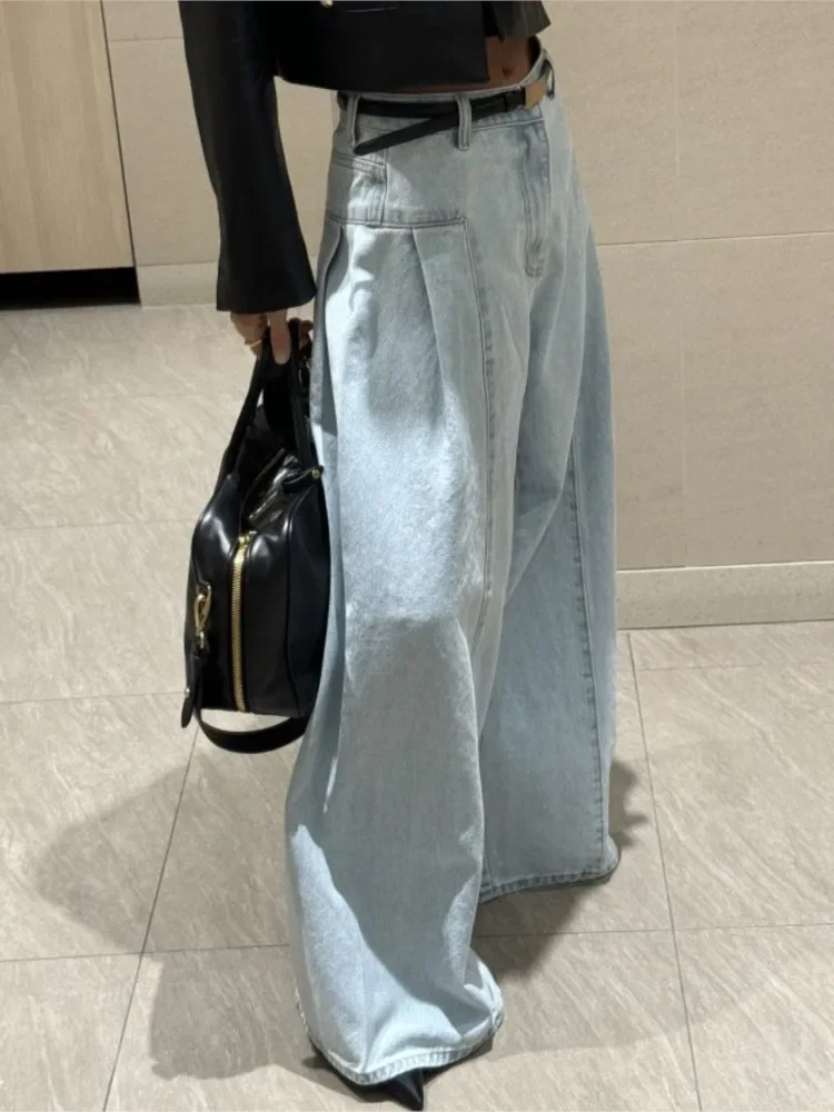 Джинсы, осенние широкие длинные брюки, женские плиссированные свободные женские брюки в корейском стиле, модные повседневные женские брюки с высокой талией
Джинсы, осенние широкие длинные брюки, женские плиссированные свободные женские брюки в корейском стиле, модные повседневные женские брюки с высокой талией