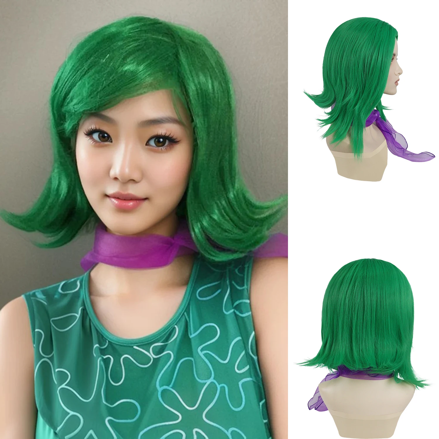 Synthetic Short Bob Hair Green Emotion Costume Wigs with Purple Scarf for Women Child Girls Disgust Cosplay Anime Wig Halloween
Synthetic Short Bob Hair Green Emotion Costume Wigs with Purple Scarf for Women Child Girls Disgust Cosplay Anime Wig Halloween