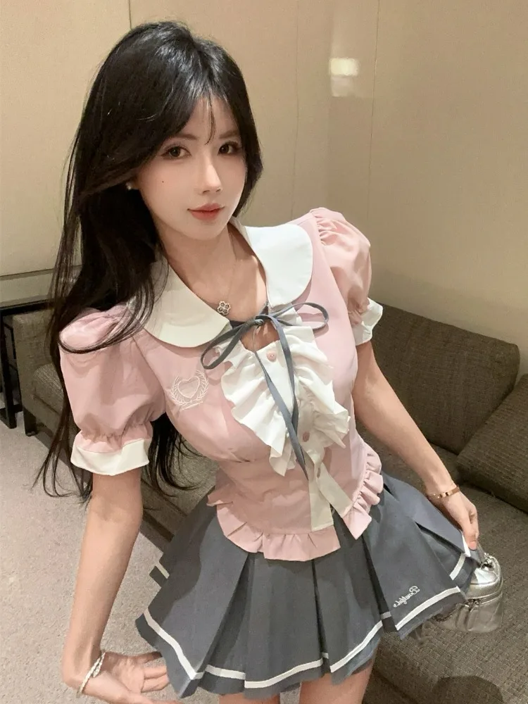 Pink School Uniform Style JK Uniform Set with Hollow out Bow Tie Puffy Skirt Two Piece Set Korean Style Short Sleeve Neck
Pink School Uniform Style JK Uniform Set with Hollow out Bow Tie Puffy Skirt Two Piece Set Korean Style Short Sleeve Neck