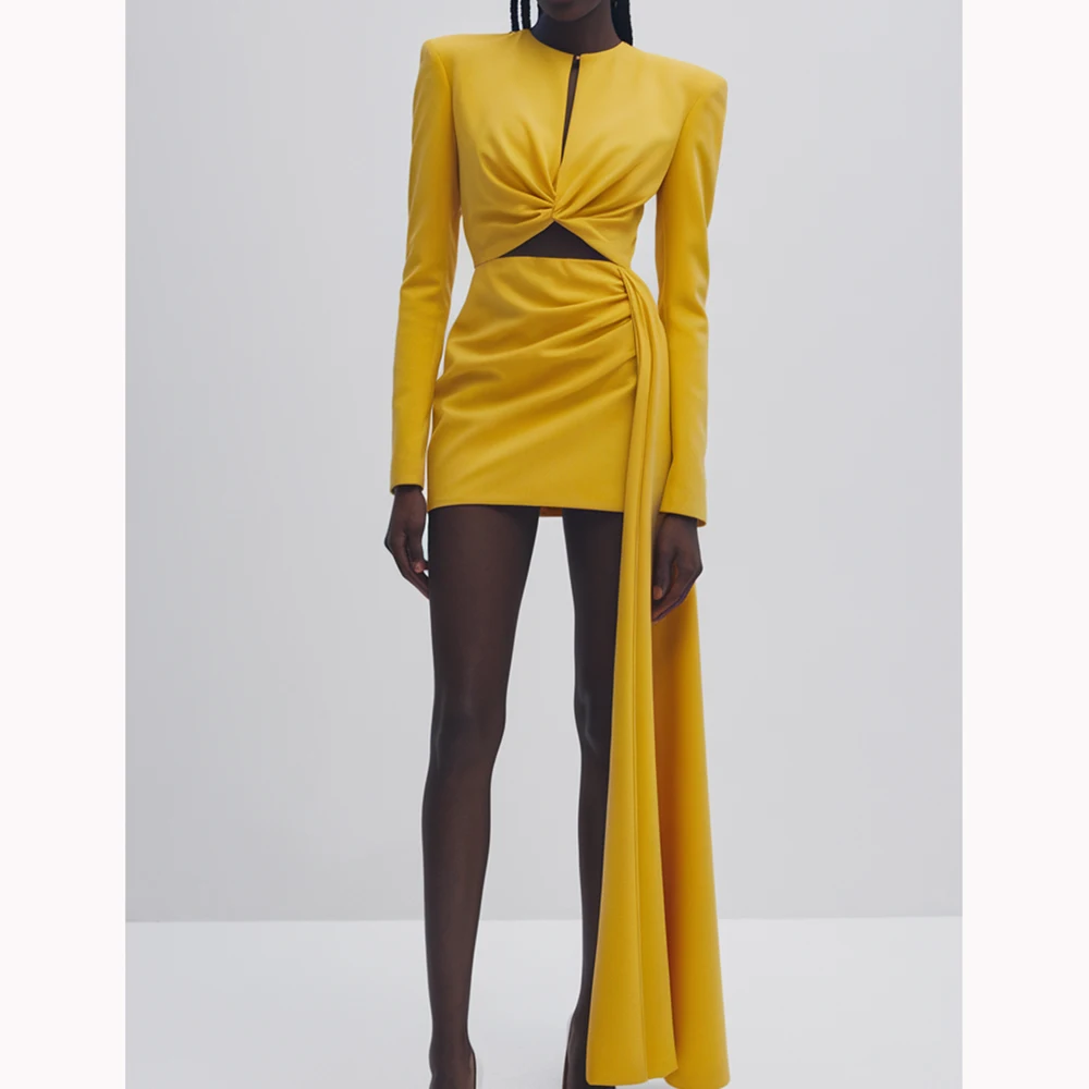 Bold Yellow Women Dresses Customized Cut-out Long Sleeve Simple Fashion Irregular Mini Evening Banquet Party Dresses
Bold Yellow Women Dresses Customized Cut-out Long Sleeve Simple Fashion Irregular Mini Evening Banquet Party Dresses