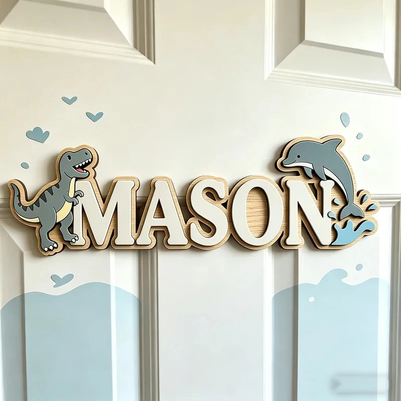 Cute Dinosaur & Dolphin Custom Name Plaque, 3D Wooden Kids Door Sign, Personalized Nursery Wall Art, Baby Gift
Cute Dinosaur & Dolphin Custom Name Plaque, 3D Wooden Kids Door Sign, Personalized Nursery Wall Art, Baby Gift