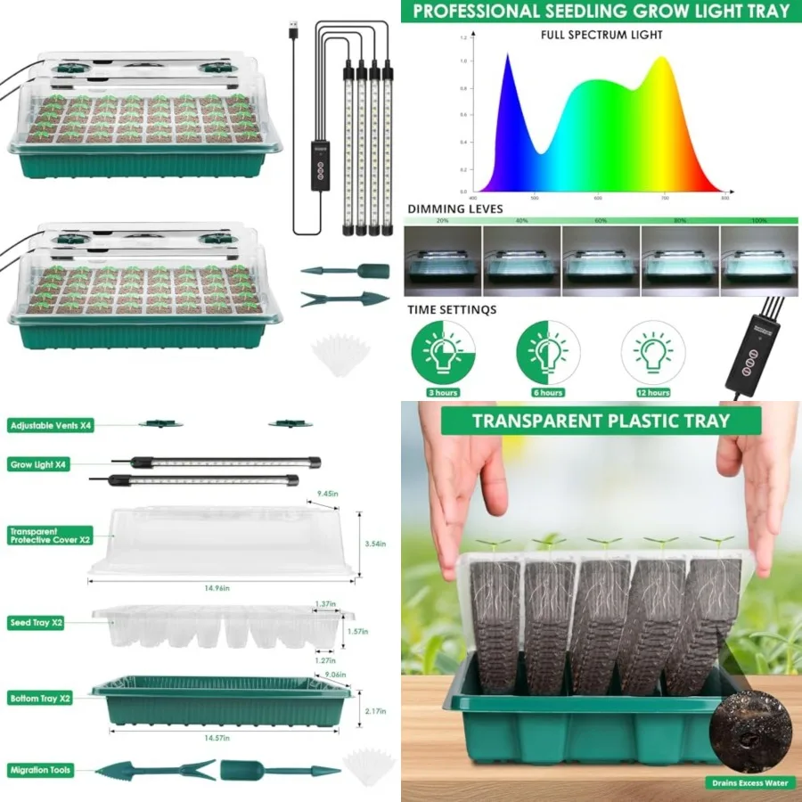 Seed Starter Tray with Grow Light, 80 Cells Seed Starter Kit with Humidity Dome, Adjustable Brightness Plant Starter Trays, Ind
Seed Starter Tray with Grow Light, 80 Cells Seed Starter Kit with Humidity Dome, Adjustable Brightness Plant Starter Trays, Ind