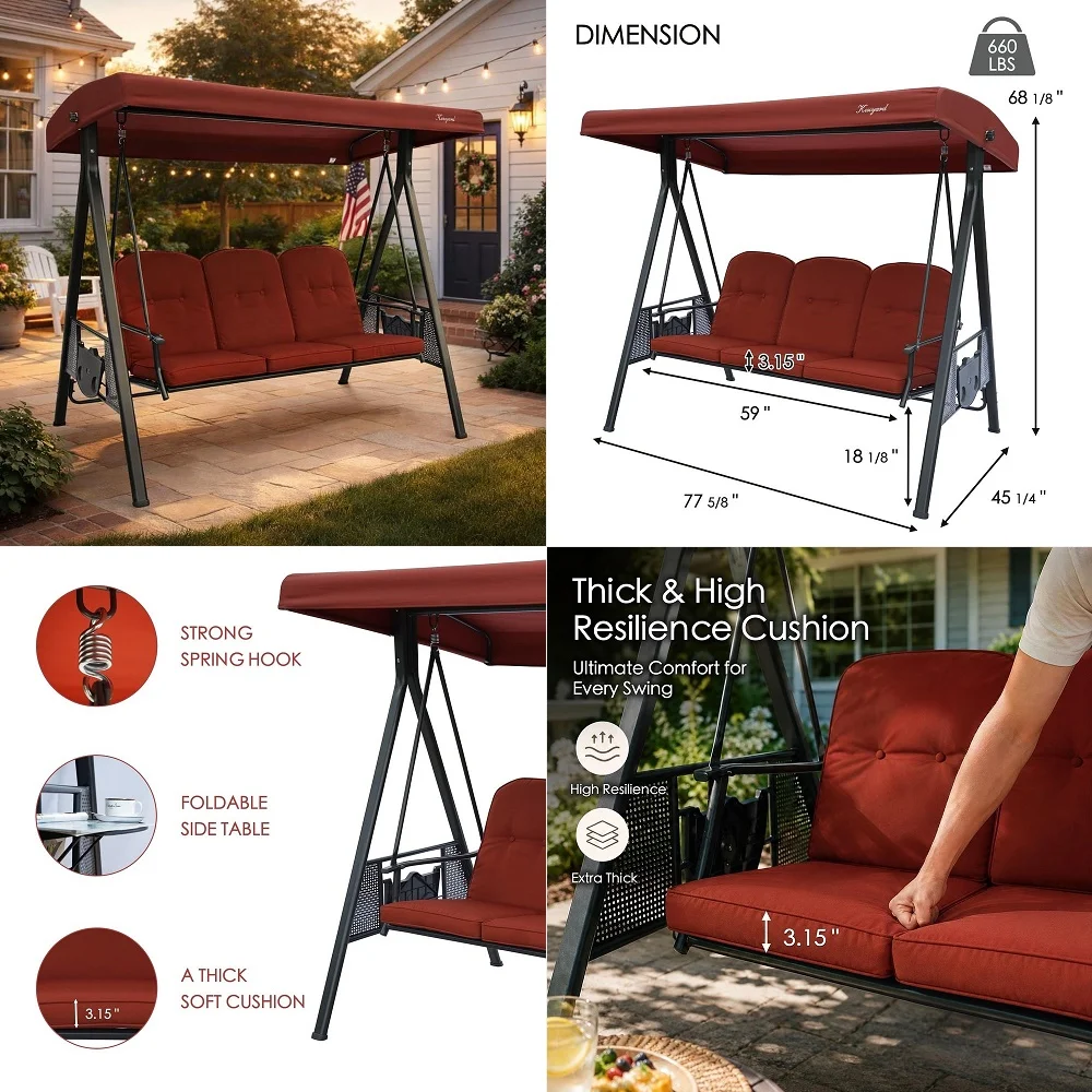 Lumber 2Seat Porch Swing, HIPS 4.5Feet Bench Swing with Foldable Cup Holders,18 8 Stainless Steel Hardware, High Backrest and D
Lumber 2Seat Porch Swing, HIPS 4.5Feet Bench Swing with Foldable Cup Holders,18 8 Stainless Steel Hardware, High Backrest and D