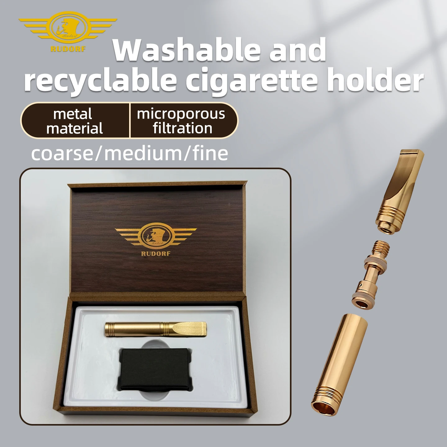 Металлический фильтр-наконечник для сигарет, многоразовый, легко чистится, подходит для сигарет разной толщины (грубые, средние, тонкие), деревянная коробка.
Металлический фильтр-наконечник для сигарет, многоразовый, легко чистится, подходит для сигарет разной толщины (грубые, средние, тонкие), деревянная коробка.