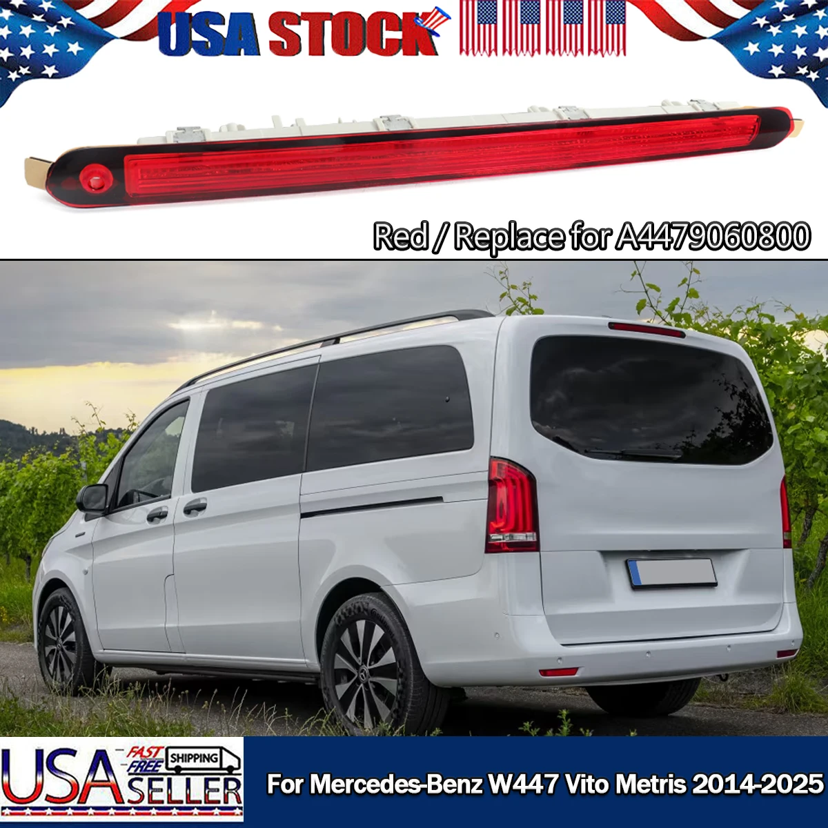For Mercedes-Benz W447 Vito Metris 2014-2025 Rear Upper Center 3rd 1x LED Third Brake Light Lamp Assembly Replace for A4479060800
For Mercedes-Benz W447 Vito Metris 2014-2025 Rear Upper Center 3rd 1x LED Third Brake Light Lamp Assembly Replace for A4479060800