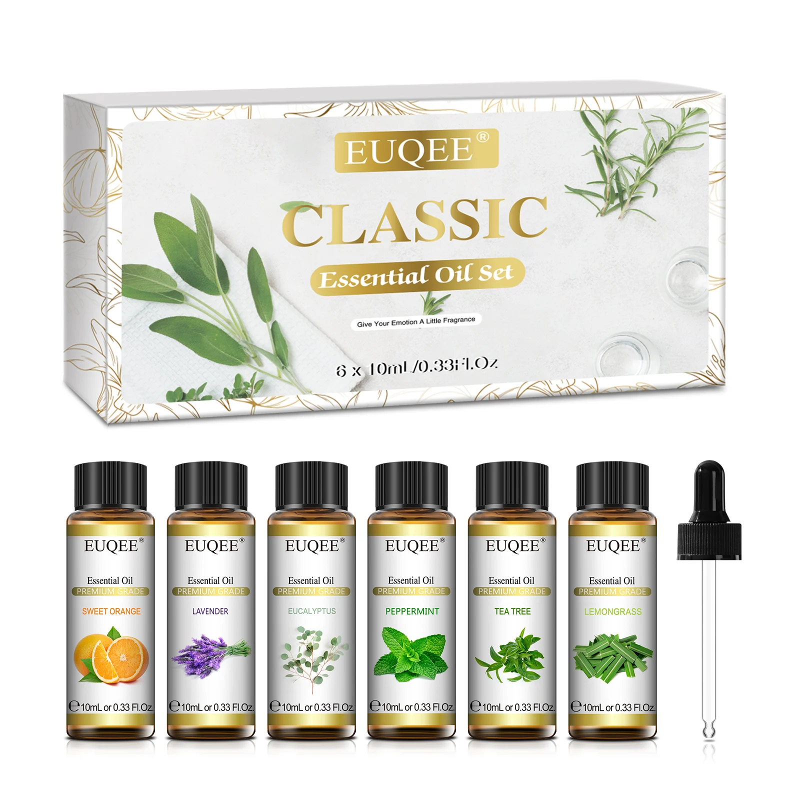 EUQEE Lavender Eucalyptus Peppermint Tea Tree Sweet Orange Lemongrass Essential Oils for Humidifier Aromatic Diffusers 6pcs/set
EUQEE Lavender Eucalyptus Peppermint Tea Tree Sweet Orange Lemongrass Essential Oils for Humidifier Aromatic Diffusers 6pcs/set