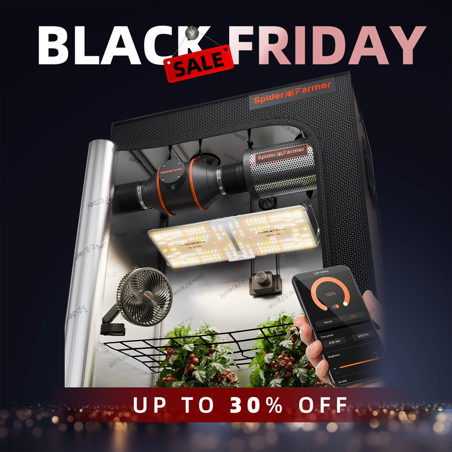 Spider Farmer 1.2x0.6x1.8m Grow Tent Kit w/ SF2000 EVO Full Spectrum LED,6" Clip Fan,4" Inline fan kits for Indoor Gardening
Spider Farmer 1.2x0.6x1.8m Grow Tent Kit w/ SF2000 EVO Full Spectrum LED,6" Clip Fan,4" Inline fan kits for Indoor Gardening