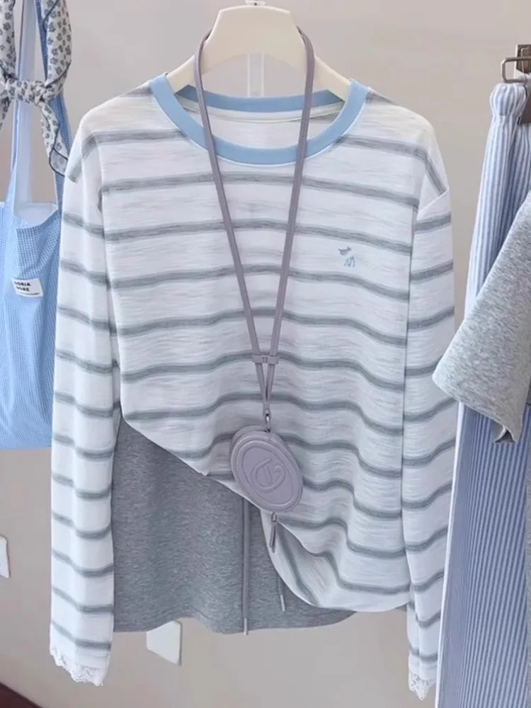 Blue Striped Embroidered Sun Protection T-Shirt Women's Summer Thin Air Conditioned Loose Top Korean Style New 2026
Blue Striped Embroidered Sun Protection T-Shirt Women's Summer Thin Air Conditioned Loose Top Korean Style New 2026