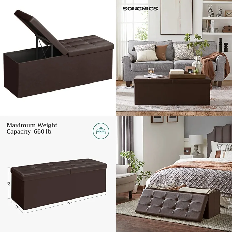 MAZIE Collection - 43 Inch Storage Ottoman Bench with Flipping Lid, Storage Chest with Iron Frame Support, Load 660 lb, for Liv
MAZIE Collection - 43 Inch Storage Ottoman Bench with Flipping Lid, Storage Chest with Iron Frame Support, Load 660 lb, for Liv