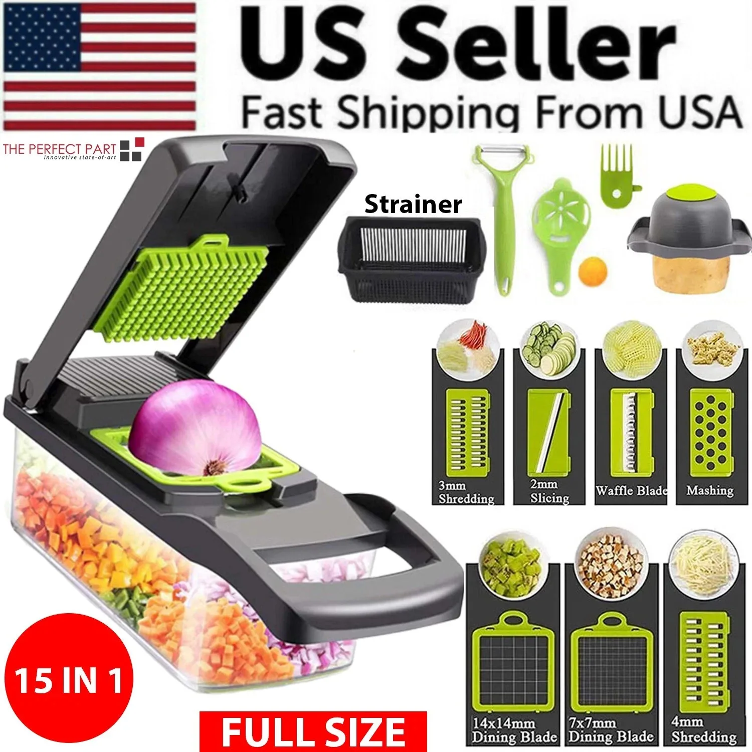 15-In-1 Vegetable Fruit Chopper Cutter Food Onion Veggie Dicer Slicer Kitchen
15-In-1 Vegetable Fruit Chopper Cutter Food Onion Veggie Dicer Slicer Kitchen