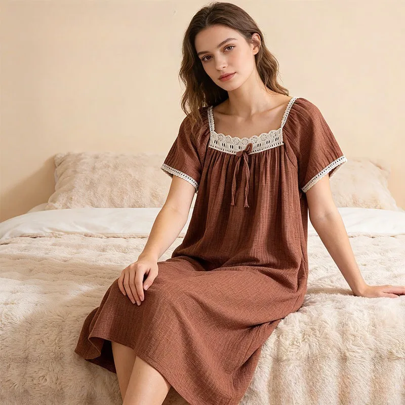 Elegant Ladies Cotton Sleepwear with Square Neck, Delicate Lace & Short Sleeves, Pure Cotton Soft & Loose Fit Nightdress
Elegant Ladies Cotton Sleepwear with Square Neck, Delicate Lace & Short Sleeves, Pure Cotton Soft & Loose Fit Nightdress