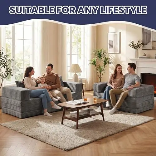 Grey Corduroy 4-In-1 Foldable Sleeper Sofa With Detachable Armrests And Backrest, Boneless Loveseat Futon Couch For Living Room
Grey Corduroy 4-In-1 Foldable Sleeper Sofa With Detachable Armrests And Backrest, Boneless Loveseat Futon Couch For Living Room