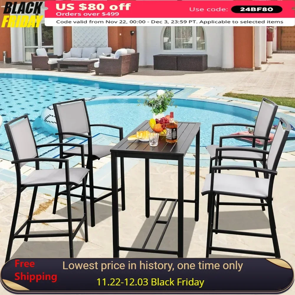 5 Piece Patio Bar Set, Metal Dining Table Set High Bar Stools Chair of 4 and High Bar Table, Outdoor Top Bistro Set
5 Piece Patio Bar Set, Metal Dining Table Set High Bar Stools Chair of 4 and High Bar Table, Outdoor Top Bistro Set
