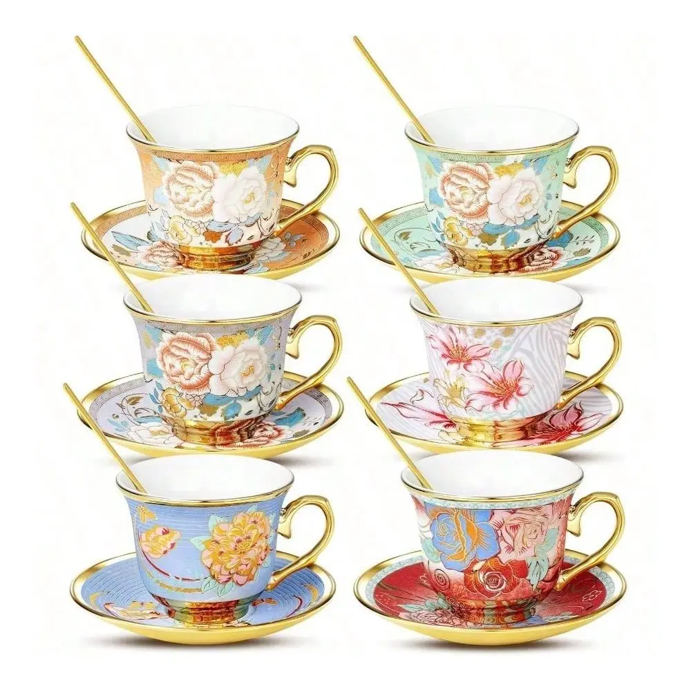 Cups And Saucers, Tea Cup Set Of 6, 8 OZ Floral Cups Porcelain Cup Set Cappuccino, Coffee, Afternoon Tea Birthday Party Supply
Cups And Saucers, Tea Cup Set Of 6, 8 OZ Floral Cups Porcelain Cup Set Cappuccino, Coffee, Afternoon Tea Birthday Party Supply