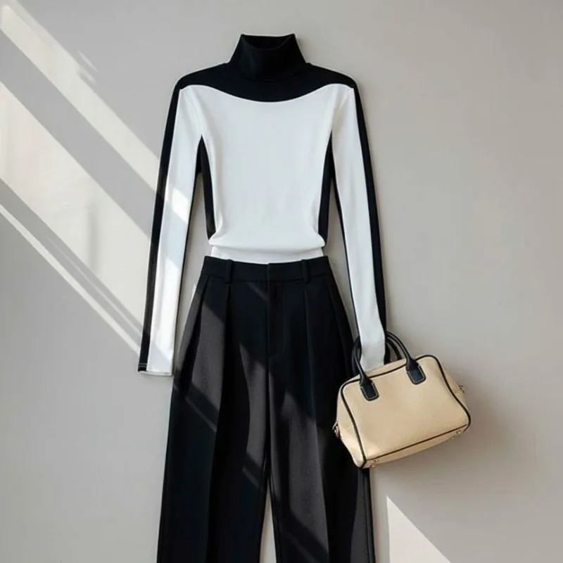 Tinaa Spliced Turtleneck T-shirt for Woman 2025 Autumn Winter Long Sleeve Warm Split-Joint Female Pullovers Tops&tees 175752 
Tinaa Spliced Turtleneck T-shirt for Woman 2025 Autumn Winter Long Sleeve Warm Split-Joint Female Pullovers Tops&tees 175752