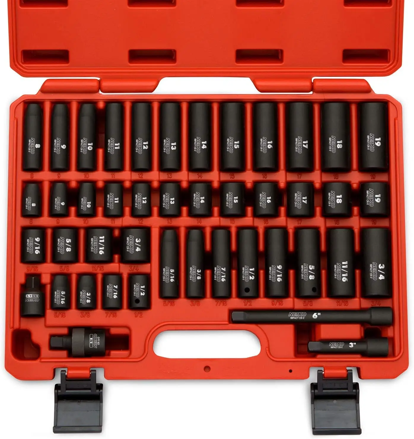 3/8-Inch Drive Impact Socket Set, SAE 5/16" to 3/4" & Metric 8mm to 19mm, Includes Extensions & U-Joint, 44-Piece
3/8-Inch Drive Impact Socket Set, SAE 5/16" to 3/4" & Metric 8mm to 19mm, Includes Extensions & U-Joint, 44-Piece