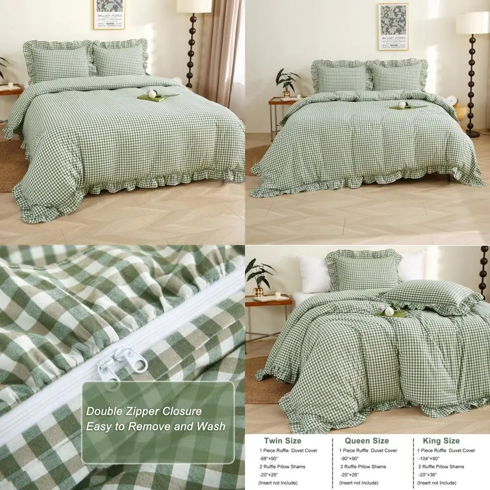 Sage Green/White Plaid Ruffle Duvet Cover Queen Size,100% Washed Cotton 3 Pcs Vintage Checkered Chic Gingham Farmhouse Bedding S
Sage Green/White Plaid Ruffle Duvet Cover Queen Size,100% Washed Cotton 3 Pcs Vintage Checkered Chic Gingham Farmhouse Bedding S