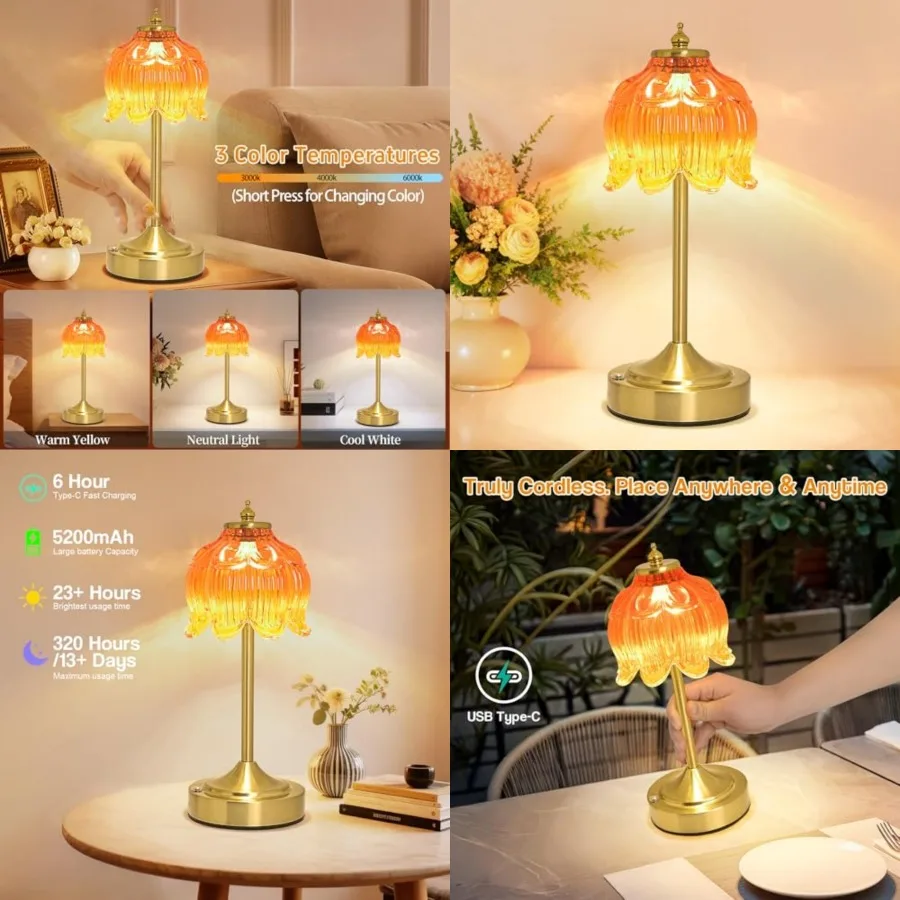 Cordless Lotus Flower Table Lamp, 5200mAh Rechargeable Battery Operated Portable Lamp, 3-Color Dimmable Touch Control Small Des
Cordless Lotus Flower Table Lamp, 5200mAh Rechargeable Battery Operated Portable Lamp, 3-Color Dimmable Touch Control Small Des