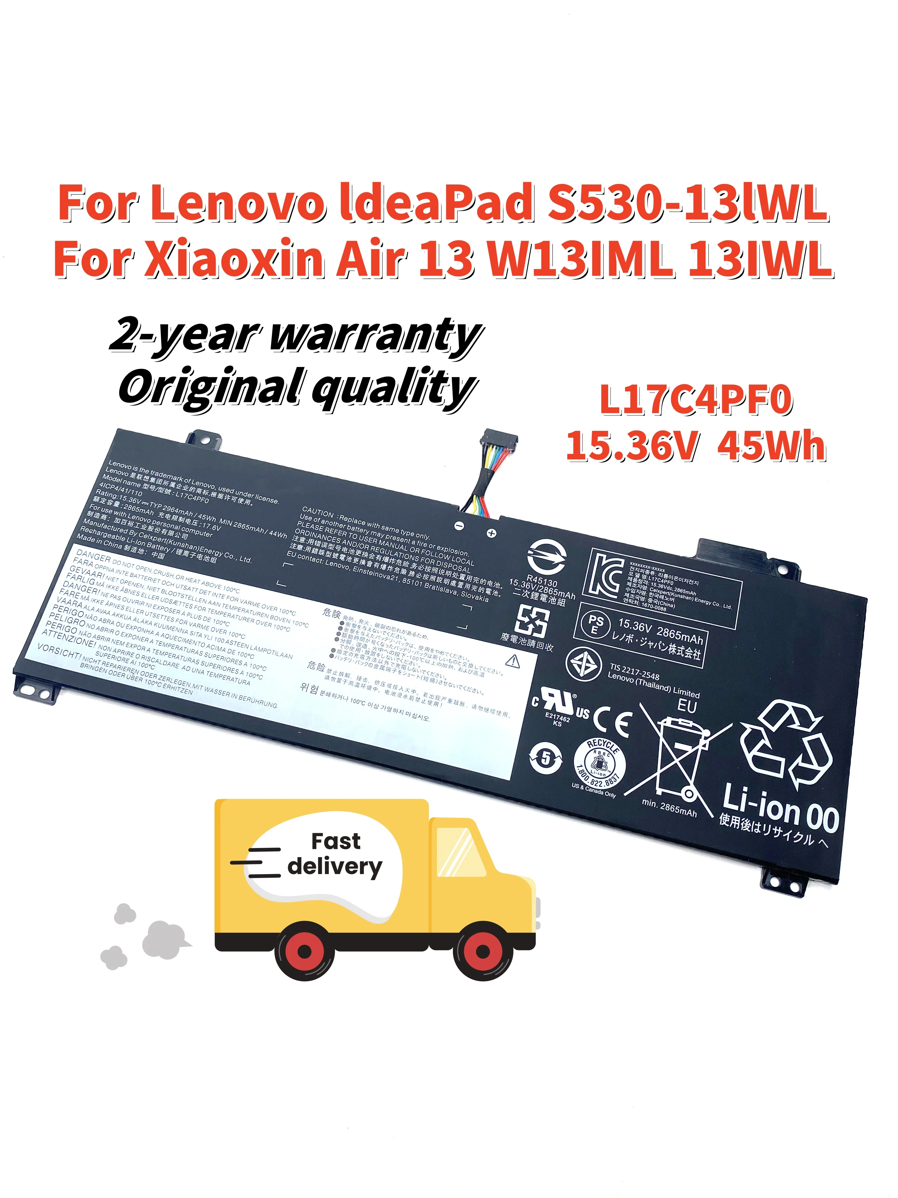 L17C4PF0 Laptop Battery For Lenovo IdeaPad S530-13IWL For Xiaoxin Air 13 13IML 13IWL L17M4PF0 5B10R38649 4ICP4/41/110 15.36V45Wh
L17C4PF0 Laptop Battery For Lenovo IdeaPad S530-13IWL For Xiaoxin Air 13 13IML 13IWL L17M4PF0 5B10R38649 4ICP4/41/110 15.36V45Wh