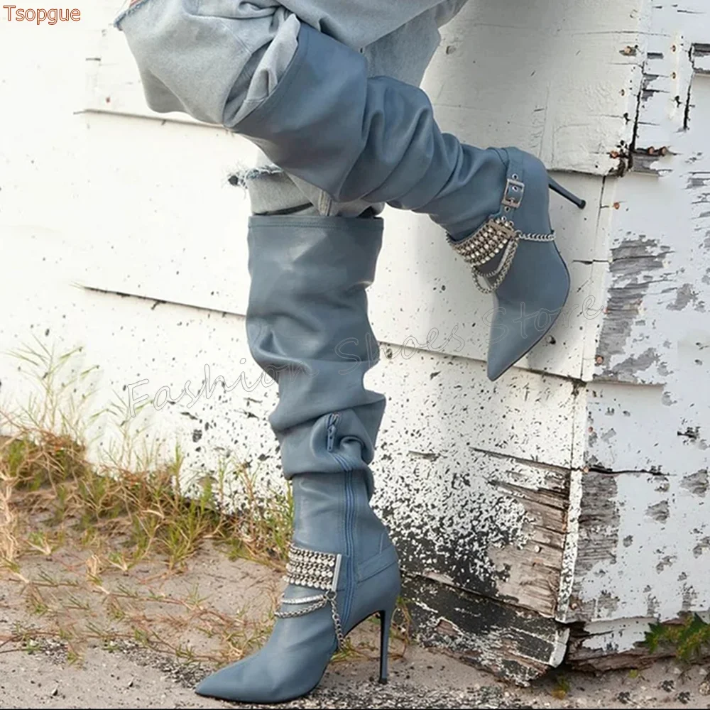 Blue Side Zipper Chain Decor Boots Pointed Toe Matte Leather High Heels High Heel Shoes for Women Heels 2025 New Zapatos Para Mu
Blue Side Zipper Chain Decor Boots Pointed Toe Matte Leather High Heels High Heel Shoes for Women Heels 2025 New Zapatos Para Mu