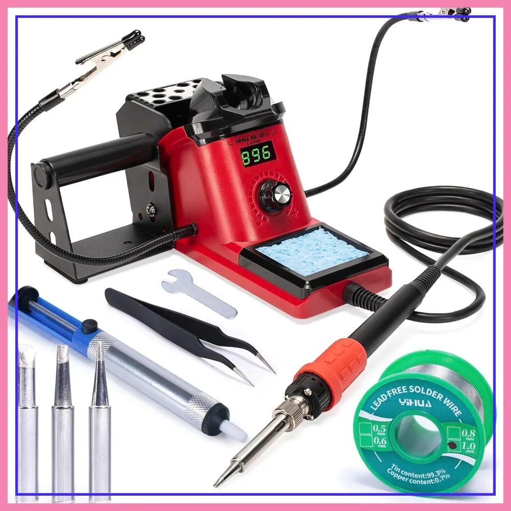 110W Soldering Iron Station with LED Display, 2 Helping Hands, 3 Tips, Solder, Sucker & Tweezers, °C/°F, Calibration & Sleep
110W Soldering Iron Station with LED Display, 2 Helping Hands, 3 Tips, Solder, Sucker & Tweezers, °C/°F, Calibration & Sleep
