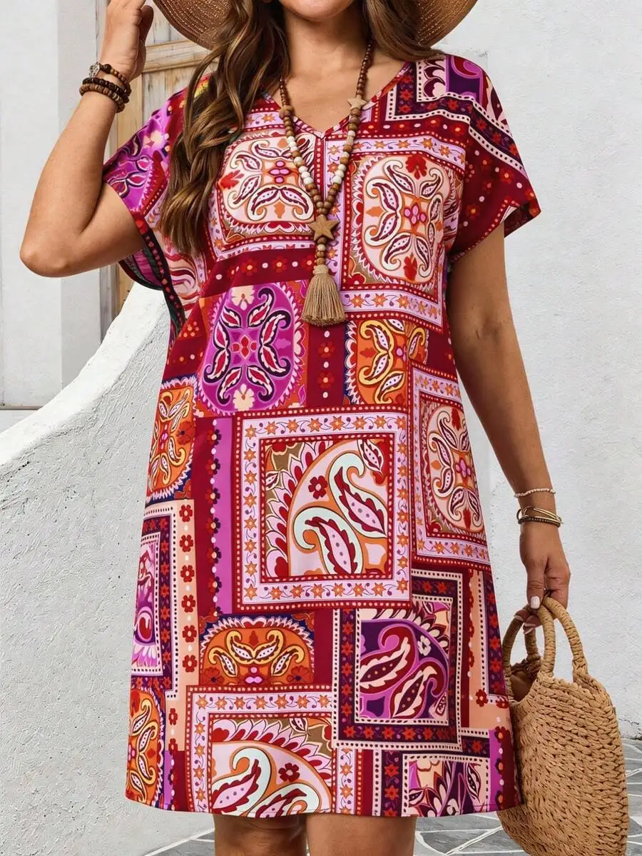 Bohemian Patchwork Paisley Print Batwing Sleeve Midi Dress For Women Summer Casual Vacation Outfit
Bohemian Patchwork Paisley Print Batwing Sleeve Midi Dress For Women Summer Casual Vacation Outfit