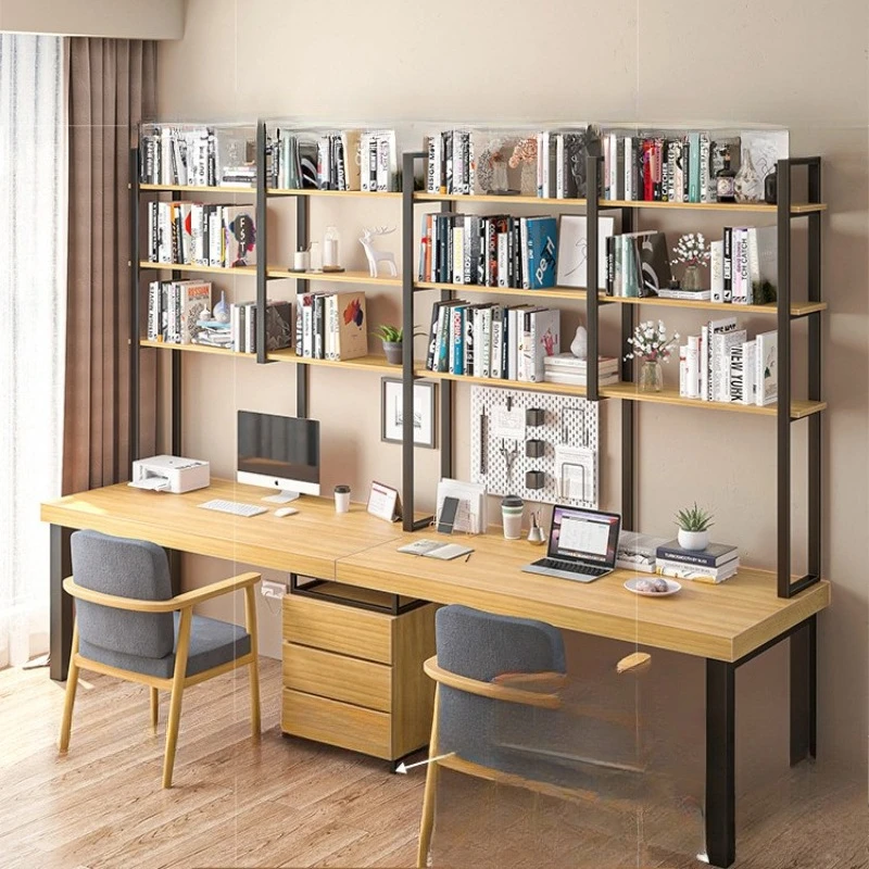 Double desk bookshelf combination household industrial style office 3 meters long computer desk solid wood study table
Double desk bookshelf combination household industrial style office 3 meters long computer desk solid wood study table