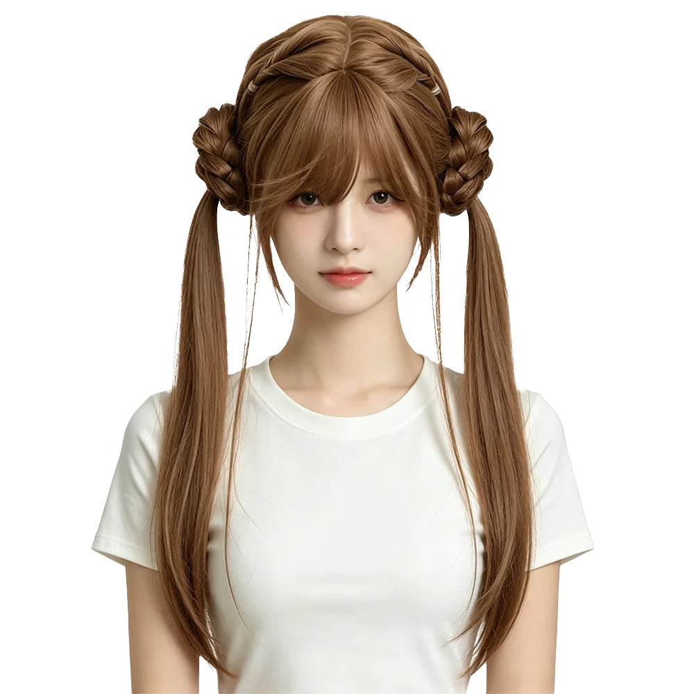 Lolita Brown Pigtails Wig With Braided Buns Top Braided Long Straight Heat Resistant Synthetic Hair Air Bangs For Daily Cosplay
Lolita Brown Pigtails Wig With Braided Buns Top Braided Long Straight Heat Resistant Synthetic Hair Air Bangs For Daily Cosplay