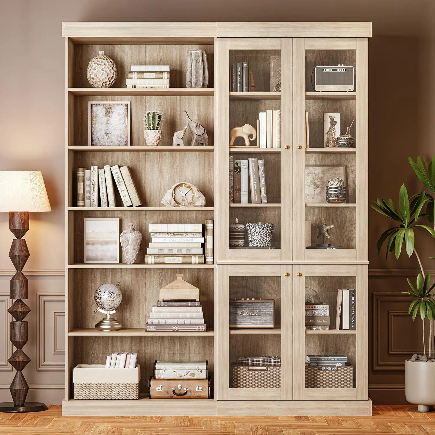 70.8" Tall Farmhouse Bookshelf with Glass Doors, Modular Bookcase with 6-Tier Adjustable Shelves, Large Storage, Customized
70.8" Tall Farmhouse Bookshelf with Glass Doors, Modular Bookcase with 6-Tier Adjustable Shelves, Large Storage, Customized